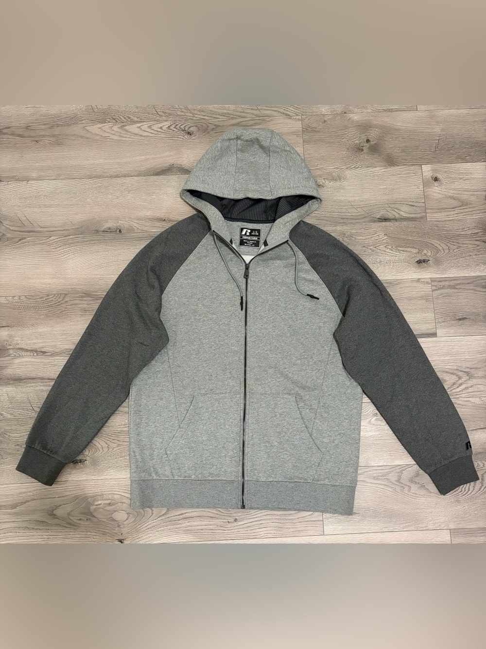 Russell Premium Fleece Full Zip Hoodie Gray & Black Large